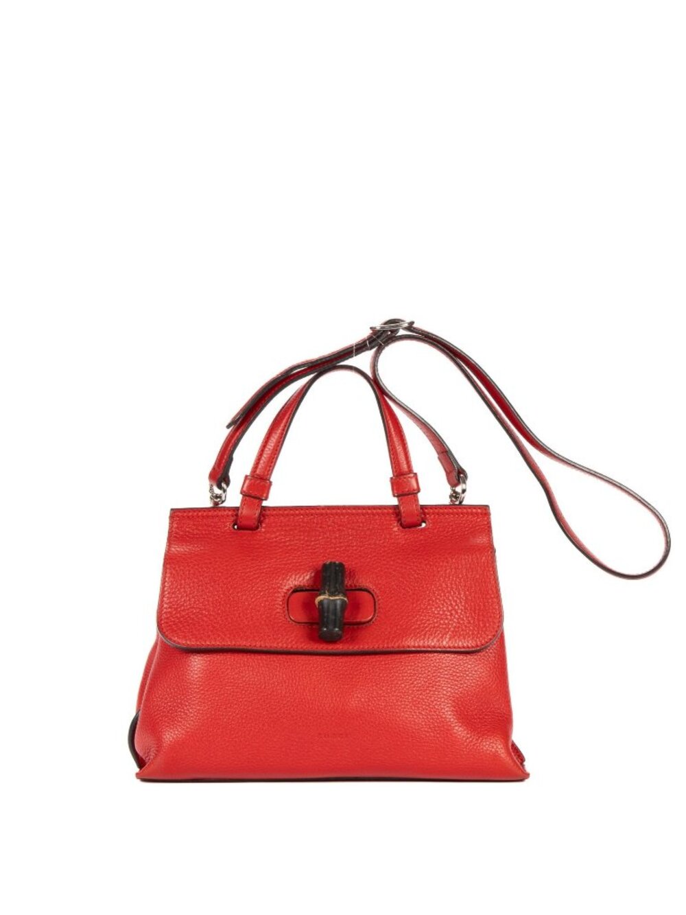 Gucci Small Bamboo Top Handle Flap Bag Red Spike Calfskin Leather